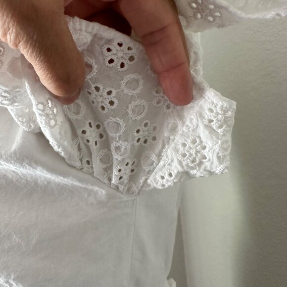 1. State White Eyelet Lace Crop Blouse With Flutter Sleeves Lightweight Minimali - Picture 8 of 12